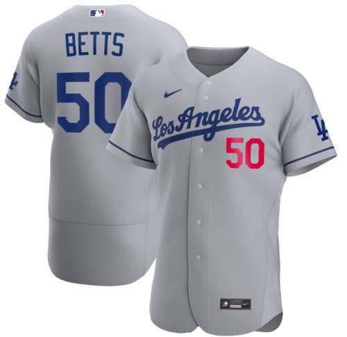 Men's Los Angeles Dodgers #50 Mookie Betts Grey Flex Base Stitched Jersey